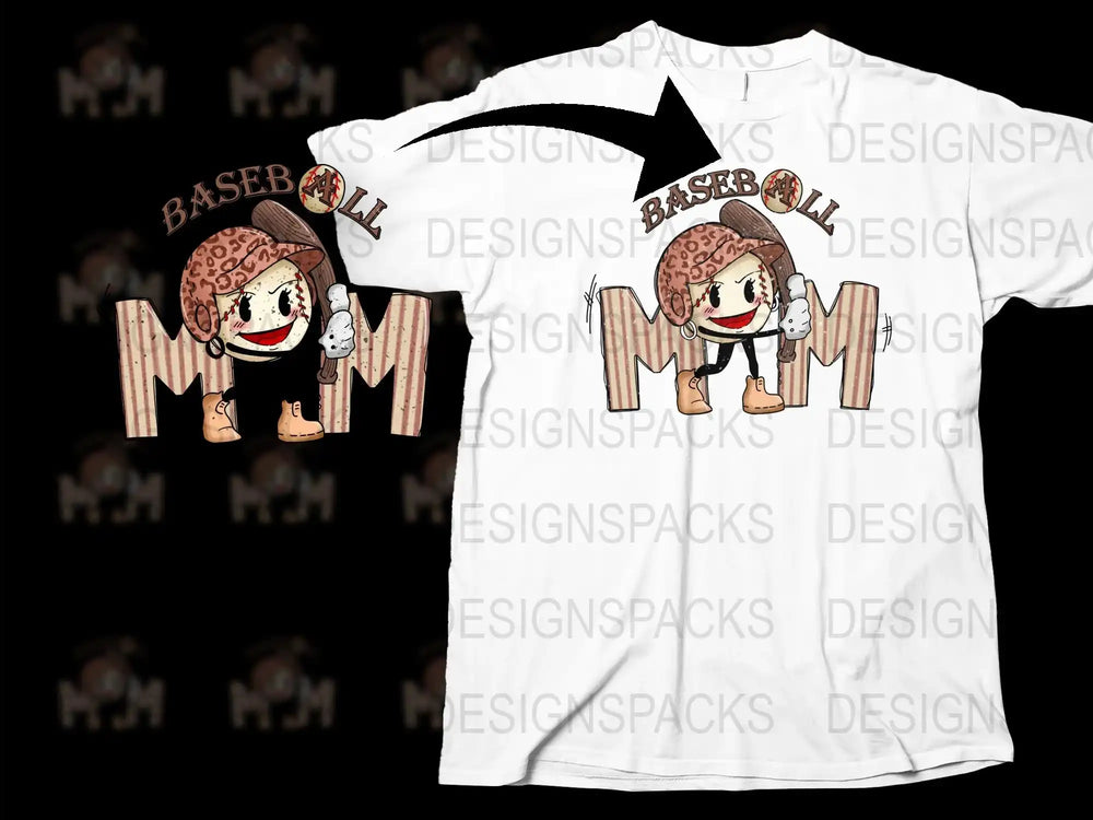 Baseball T-Shirt Cute Cartoon Character Wooden Bat Ball Design Unisex Kids Adults Casual Wear