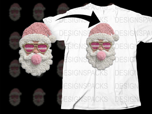 Santa Face T-Shirt, Pink Glasses, Festive Christmas Holiday Graphic Tee, Unisex Adult Clothing