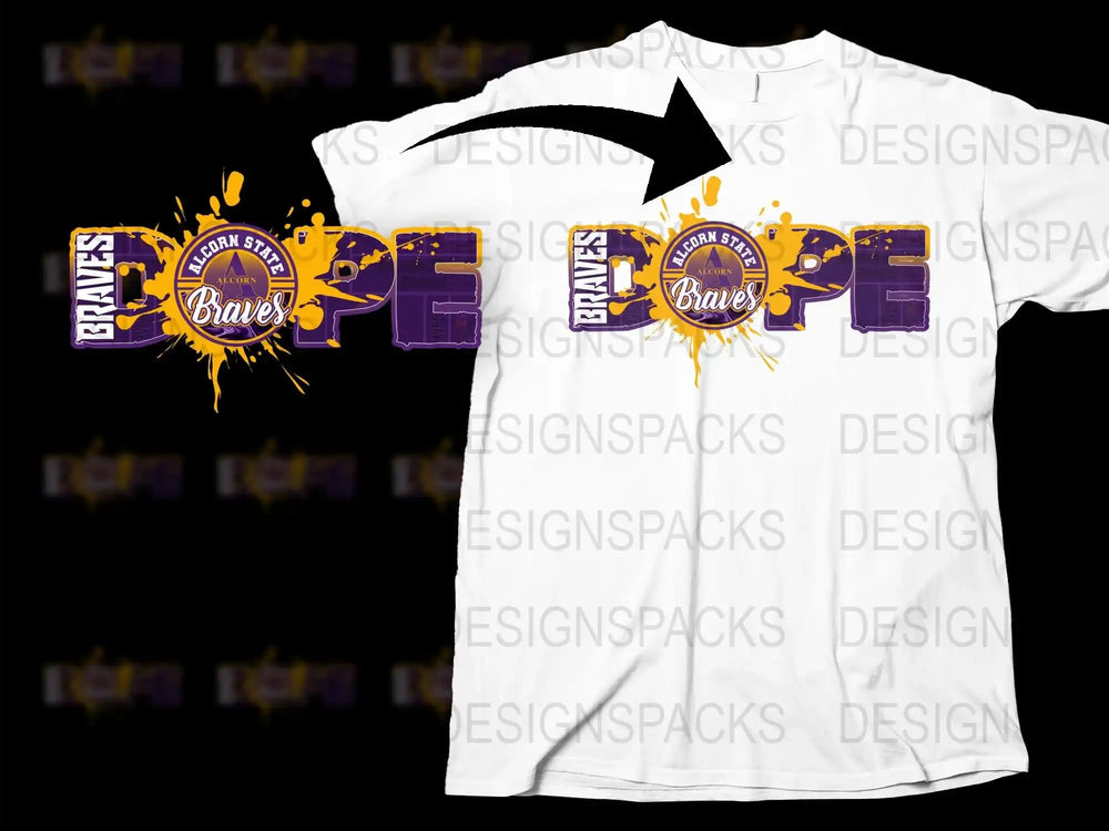 Alcorn State Braves T-Shirt Purple and Gold Graphic Design Unisex Cotton Tee