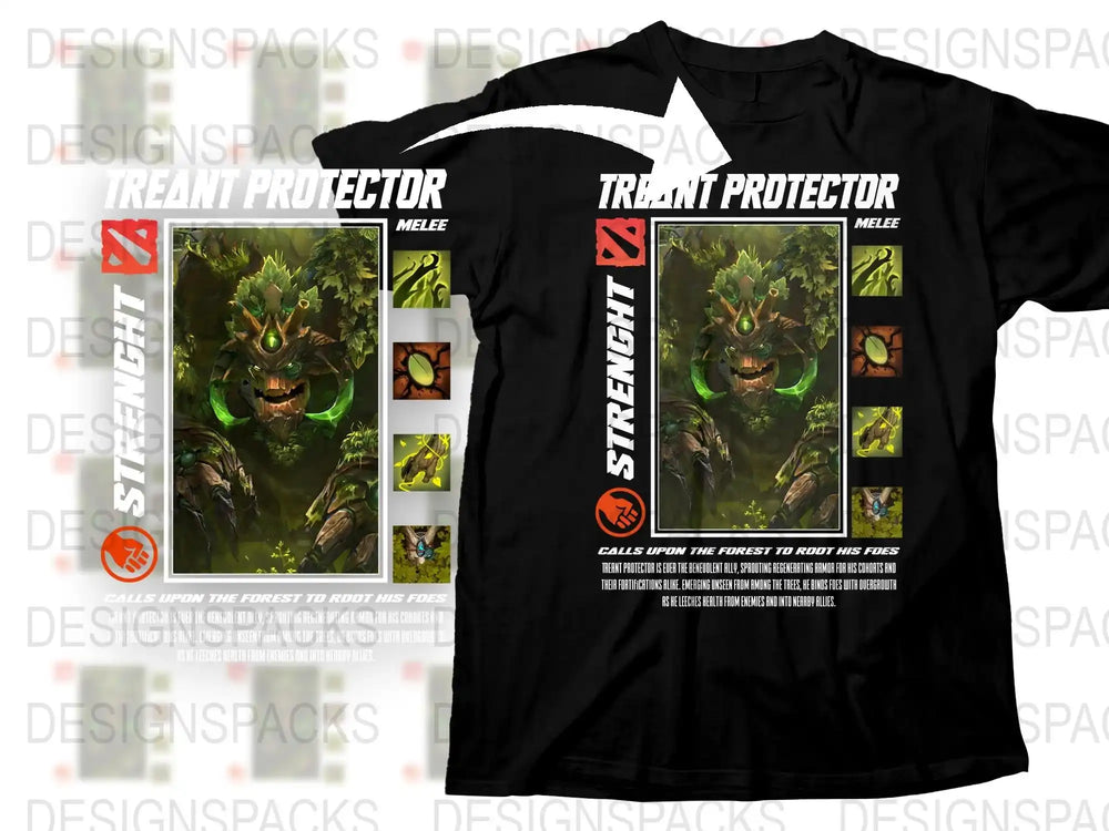 Treant Protector Dota 2 T-Shirt, Gaming Tee, Black Cotton Shirt, Unisex Graphic Tee, Fantasy Character Apparel