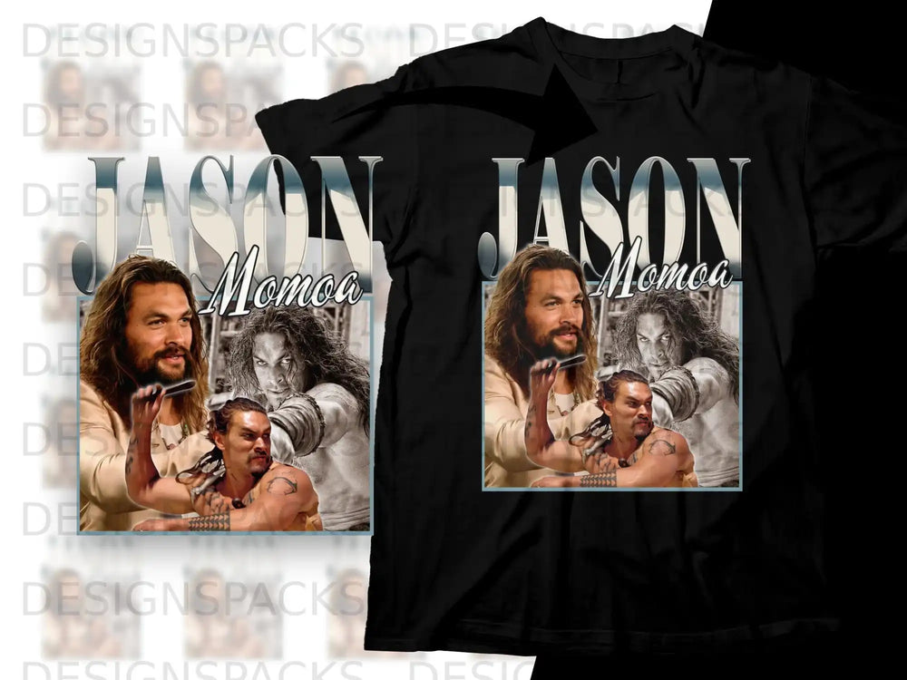 Jason Momoa graphic tee with text "Jason Momoa" and portrait.