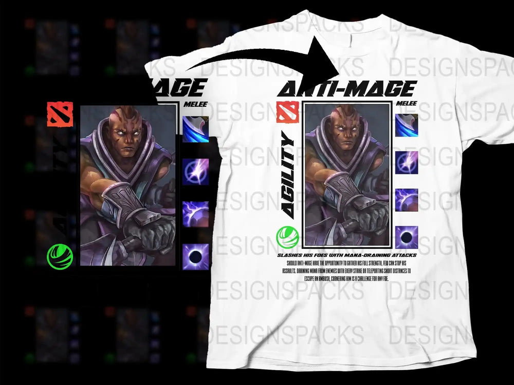 Anti-Mage Dota 2 Character T-shirt, Video Game Inspired Graphic Tee, Gamer Apparel for Men and Women