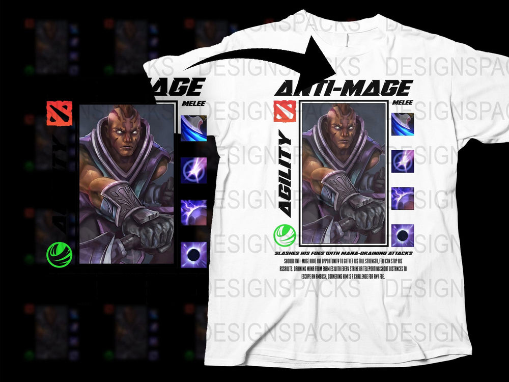 Anti-Mage Dota 2 Character T-shirt, Video Game Inspired Graphic Tee, Gamer Apparel for Men and Women