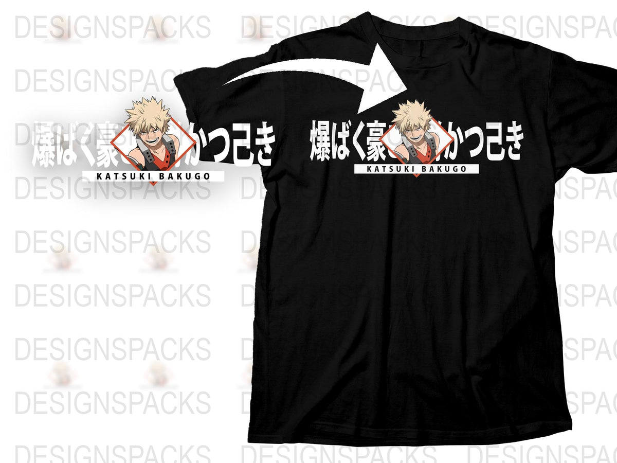 Anime Inspired T-Shirt, Katsuki Bakugo Graphic Tee, Unisex Cotton Black Shirt, Manga Fan Gift
