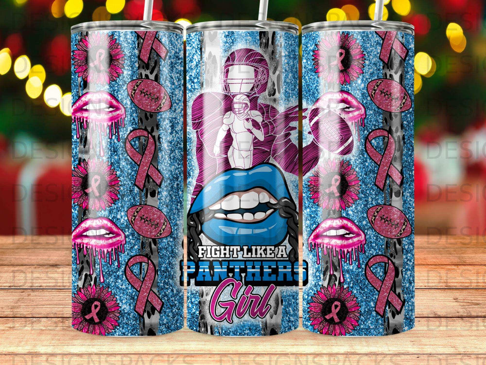 Tumbler wrap design with football player, pink ribbon, lips, and leopard print.
