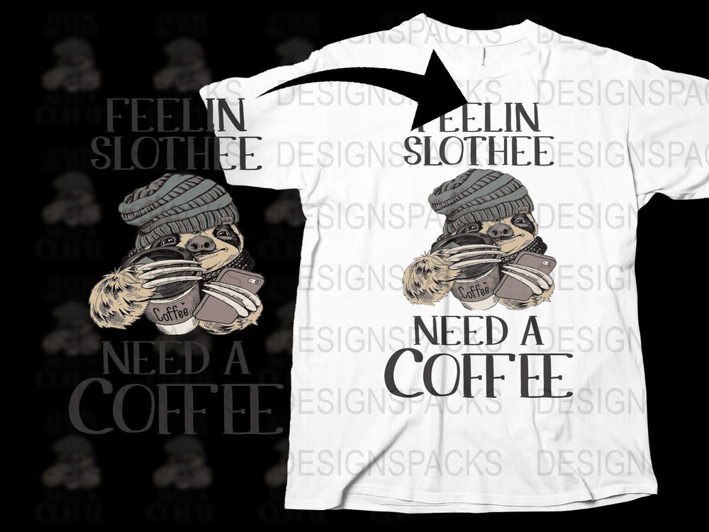 Cute Sloth Coffee T-Shirt, Need A Coffee Graphic Tee, Animal Lover Gift, Unisex Casual Shirt