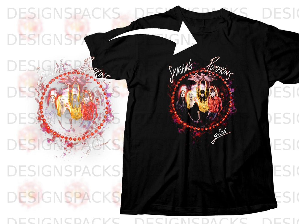 Black t-shirt with Smashing Pumpkins Gish album cover art.