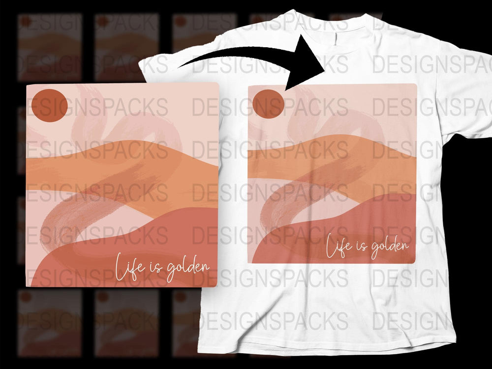 Abstract Art T-Shirt, Life is Golden Quote, Modern Brush Stroke Design, Warm Colors Tee