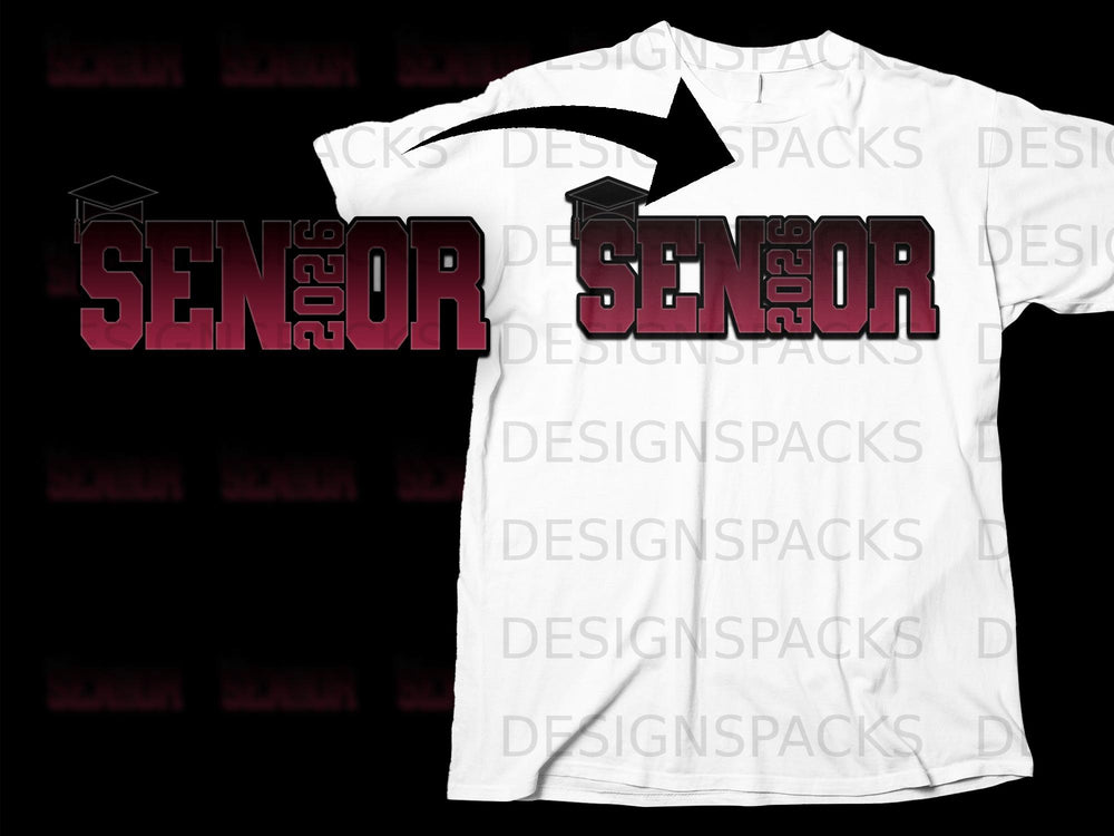 White t-shirt with "SENIOR 2026" graphic and graduation cap.
