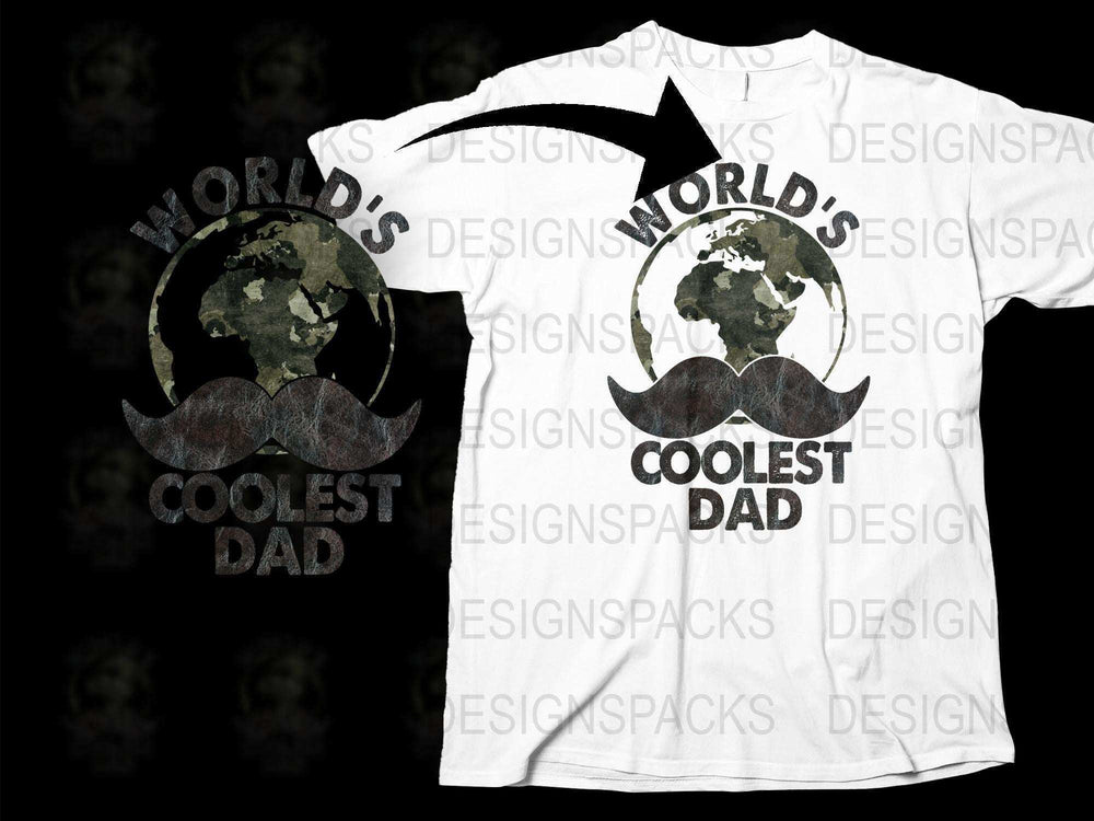 World's Coolest Dad T-Shirt, Father's Day Gift, Mustache and Globe Design, Men's White Graphic Tee, Unique Dad Apparel, Casual Wear