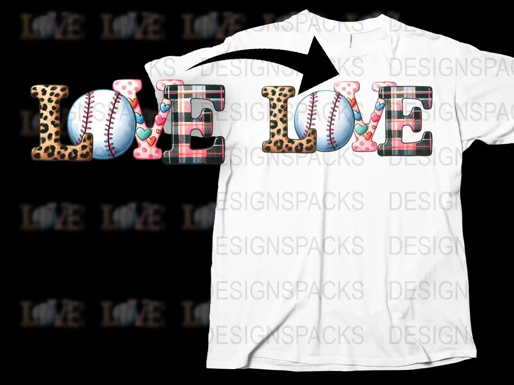 Love Baseball T-Shirt, Polka Dot and Striped Letters, Women's Fashion Tee, Casual Sporty Top, Unique Softball Shirt Gift