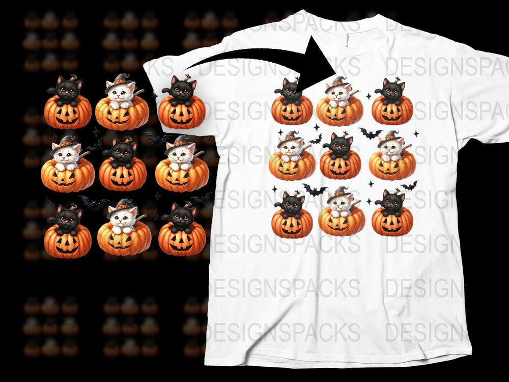 Halloween Cat Pumpkin T-Shirt, Cute Kitty Jack O'Lantern Graphic Tee, Spooky Party Costume Shirt, Fall Festival Apparel for All Ages