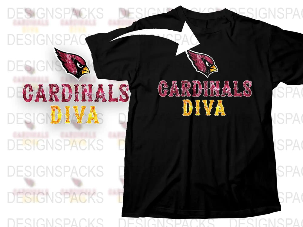 Arizona Cardinals Diva T-Shirt, Sparkly Text, Football Fan Apparel, Women's Black Tee, Sports Team Fashion, Gift for Her