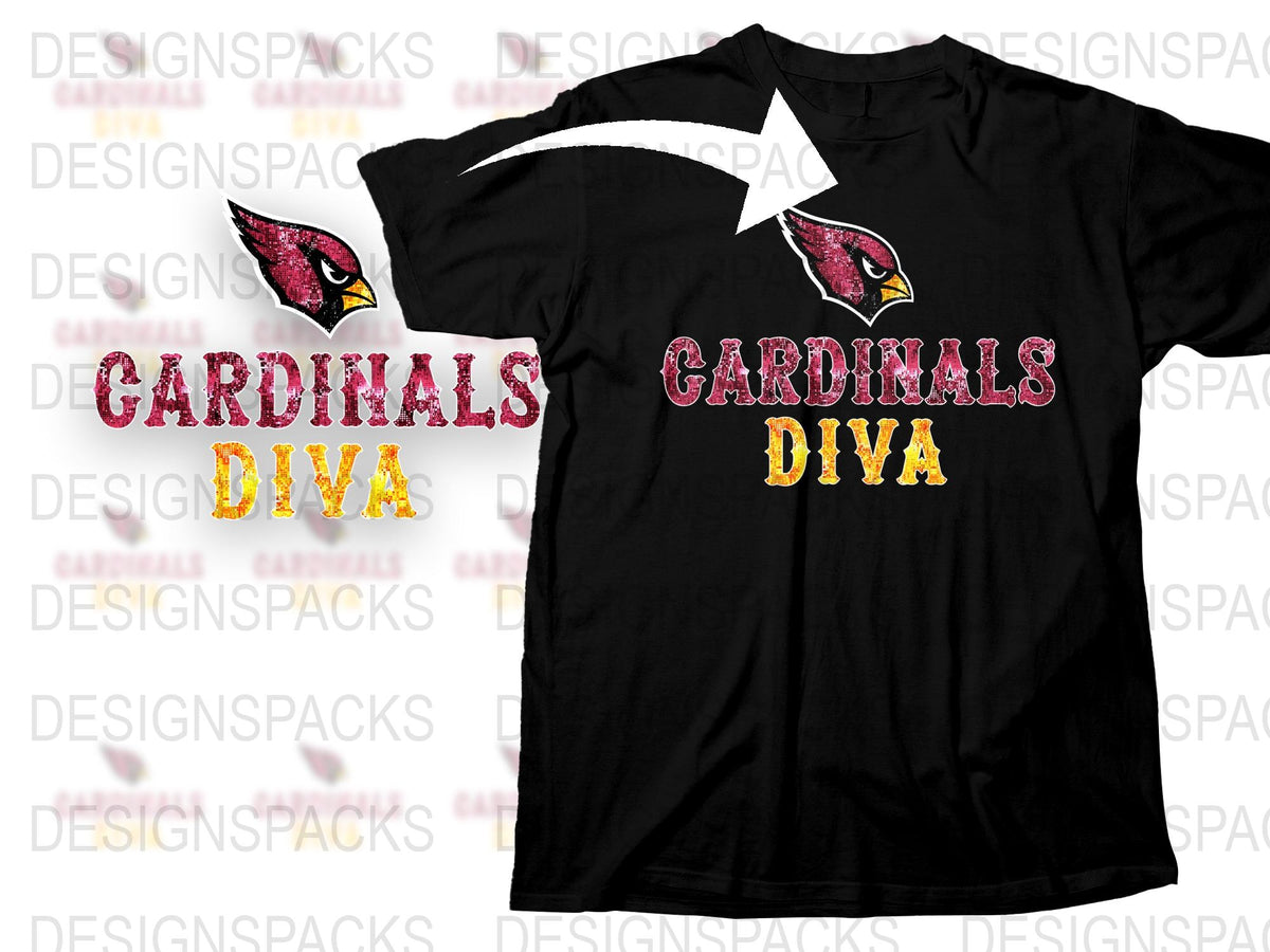 Arizona Cardinals Diva T-Shirt, Sparkly Text, Football Fan Apparel, Women's Black Tee, Sports Team Fashion, Gift for Her