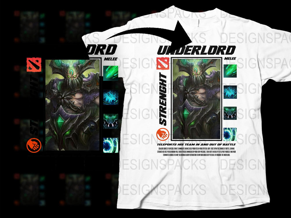 Underlord Dota Character Graphic T-Shirt, Video Game Inspired Apparel, Exclusive Design, Men's Gaming Fashion Tee, Unique Gamer Gift
