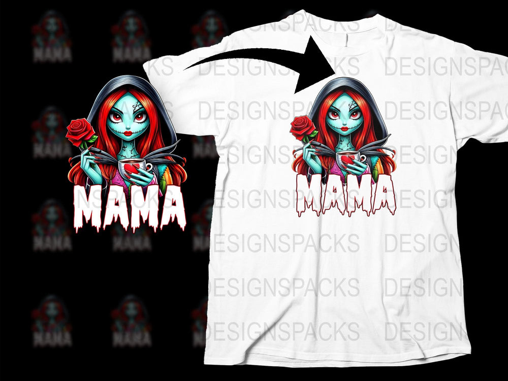 Gothic Mama T-Shirt, Spooky Vampire Mom Graphic Tee, Creepy Mother's Day Gift, Red Rose and Flames Design