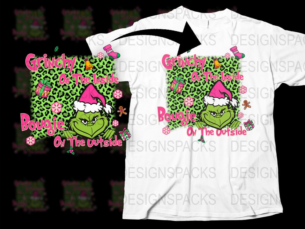 Grinchy Bougie T-Shirt, Christmas Leopard Print Tee, Funny Holiday Grinch Shirts, Festive Graphic Unisex Apparel, Gift Idea