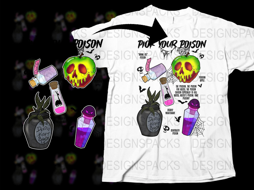 Halloween T-Shirt Poison Bottle Graphic Neon Colors Kids Adults Casual Wear