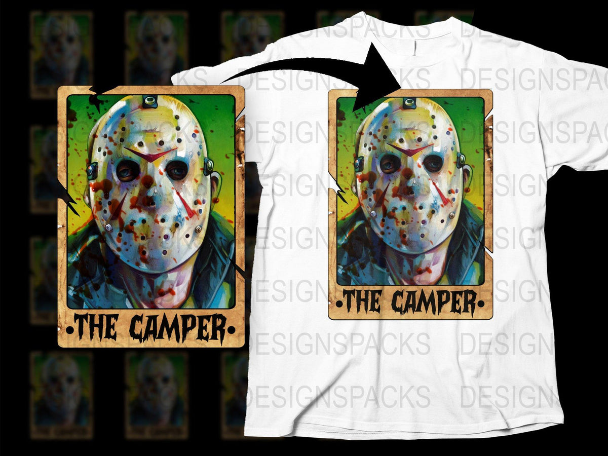 Horror Movie Inspired T-Shirt, The Camper Graphic Tee, Scary Mask Design, Unique Halloween Shirt