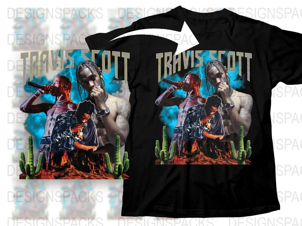 Travis Scott Inspired Graphic T-Shirt, Cactus Design, Black Tee, Hip Hop Merch, Music Fan Apparel, Unisex Fashion
