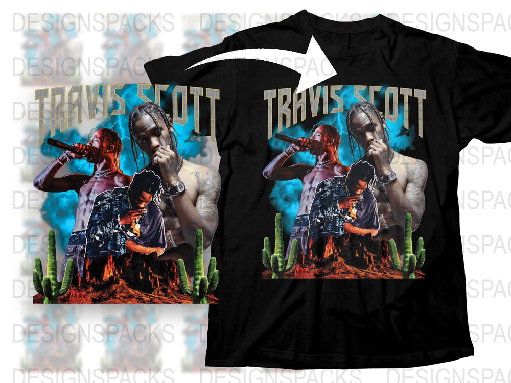 Travis Scott Inspired Graphic T-Shirt, Cactus Design, Black Tee, Hip Hop Merch, Music Fan Apparel, Unisex Fashion