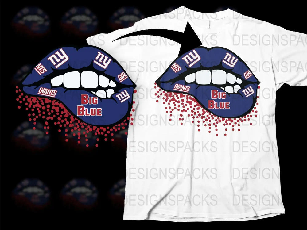 New York Giants Big Blue Vampire Lips T-Shirt, NFL Team Fan Apparel, Unisex Graphic Tee