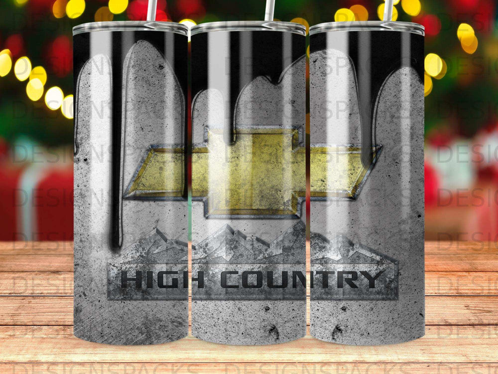 Chevrolet High Country logo on a distressed black and gray tumbler.