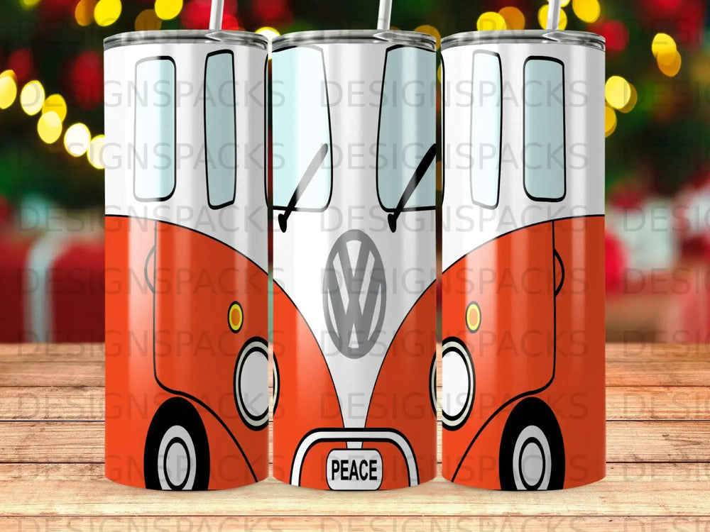 Orange van with "PEACE" text, featuring a V-shaped logo.