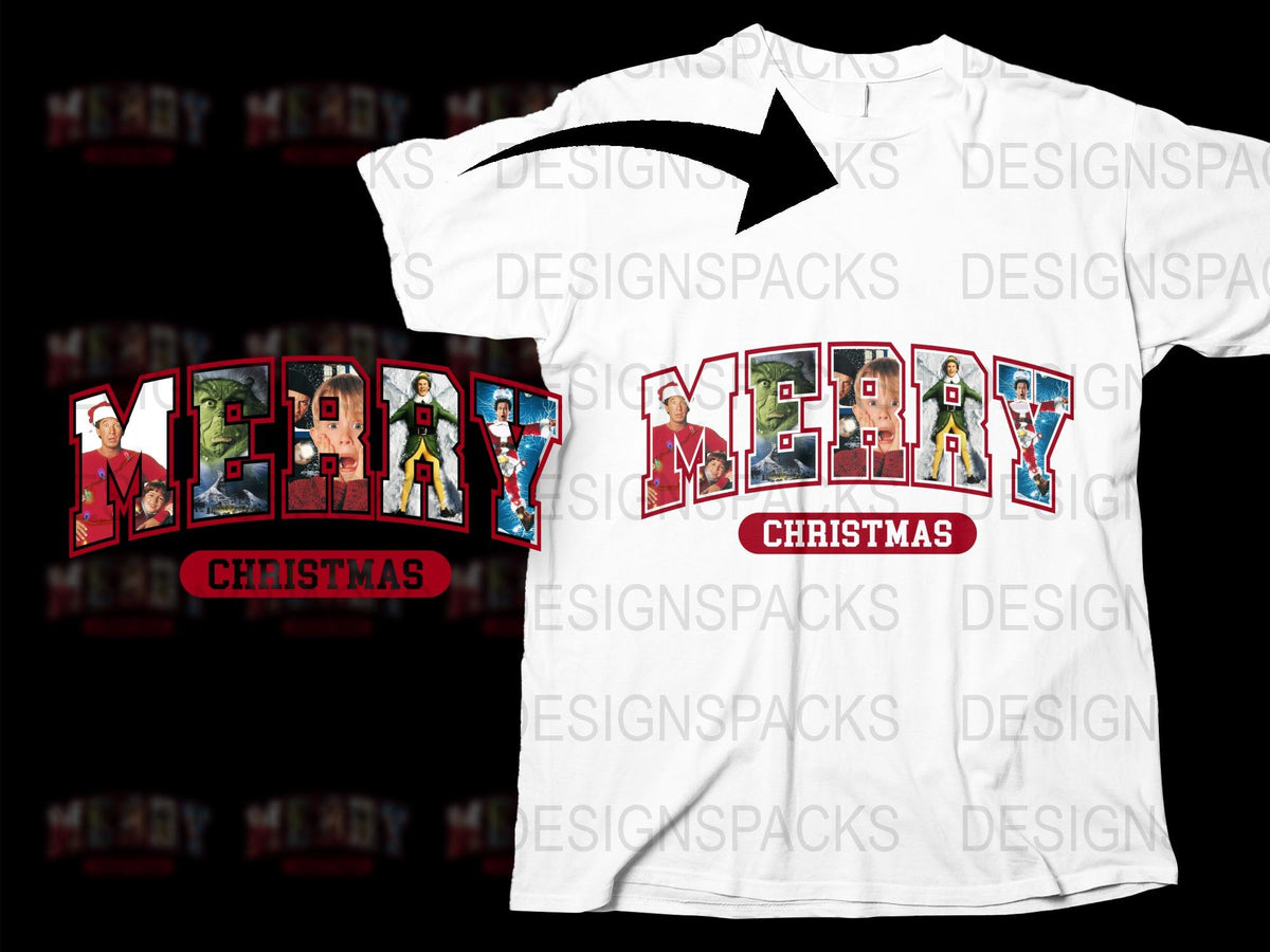 Merry Christmas Comic Book Style Lettering T-Shirt, Festive Holiday Graphic Tee, Casual Xmas Apparel