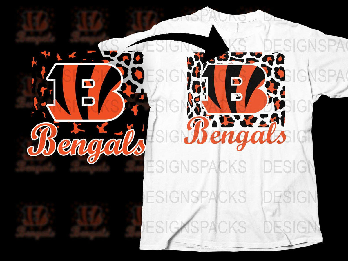 Custom Bengals T-Shirt, Orange Black Leopard Print, Trendy Sports Team Fan Apparel, Unisex Graphic Tee