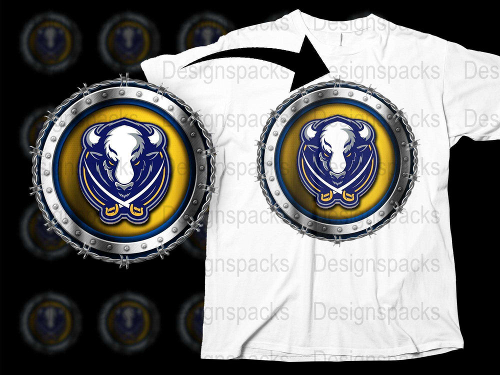 Men's Graphic T-Shirt with Blue Lion Emblem, Unique Chain Detail, Stylish Casual Wear