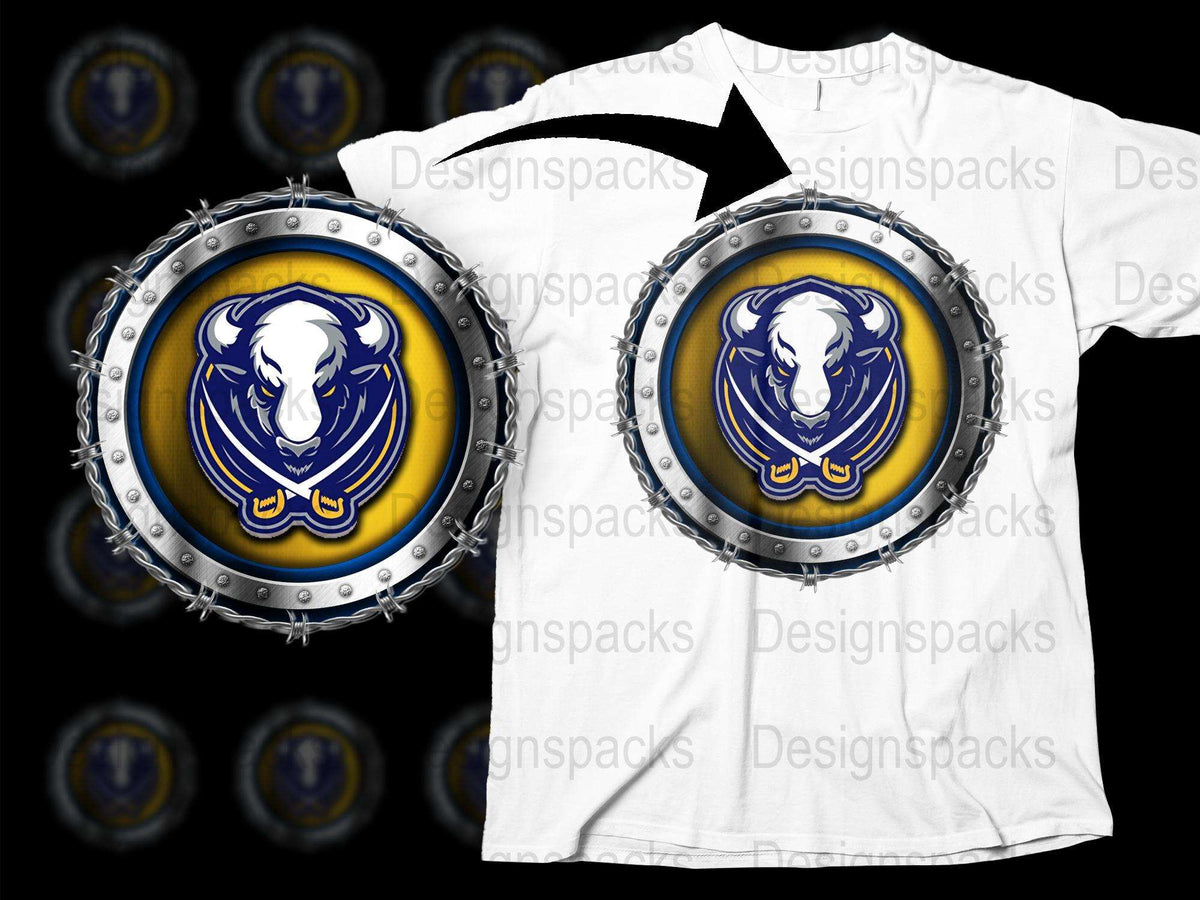 Men's Graphic T-Shirt with Blue Lion Emblem, Unique Chain Detail, Stylish Casual Wear