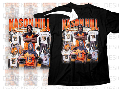 Kason Hill 19 Alabama Bengals graphic t-shirt design on black shirt.