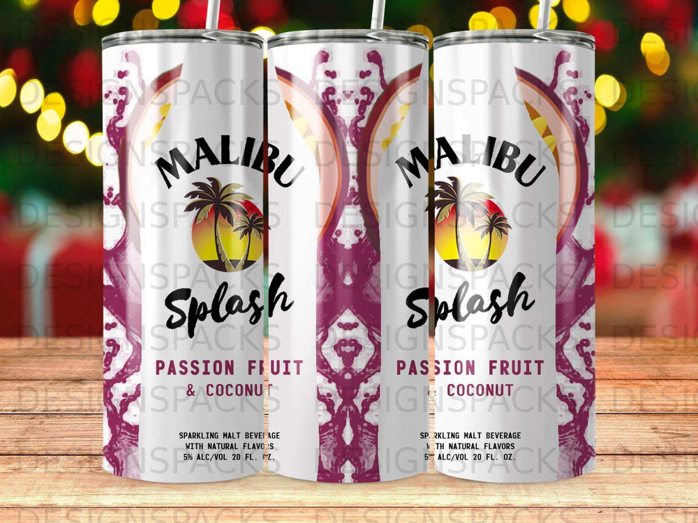 Malibu Splash Passion Fruit & Coconut sparkling malt beverage cans.