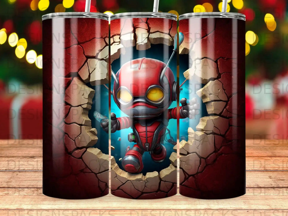 Ant-Man emerging from a cracked, stone-like surface on a tumbler.