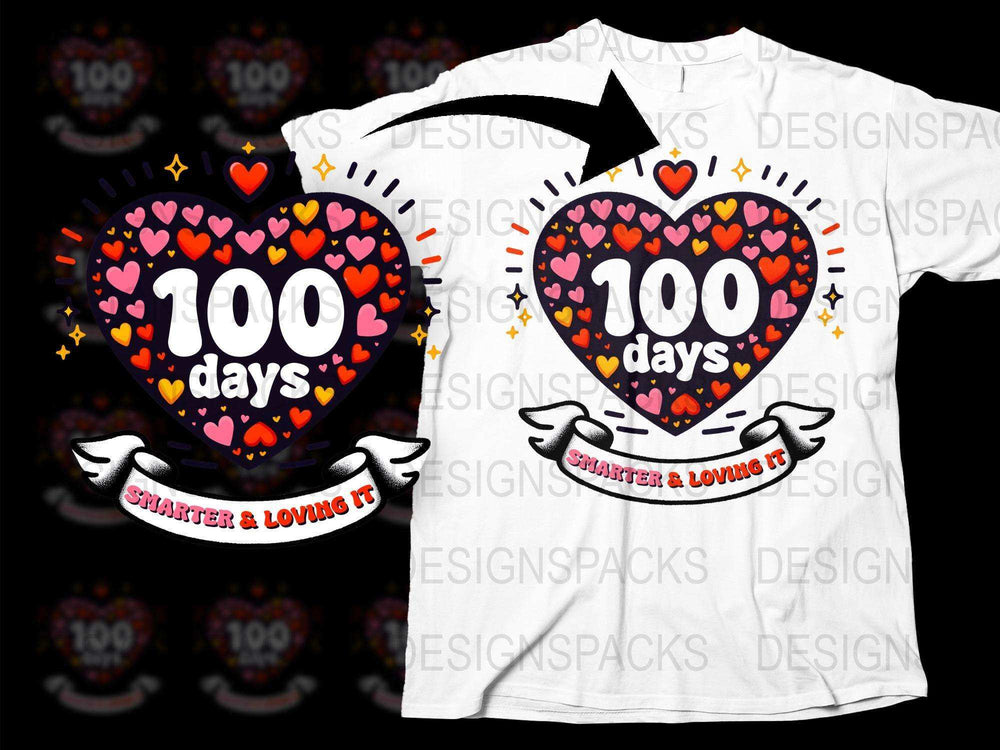100 Days of School T-Shirt, Colorful Heart Design, Celebratory Kids Tee, Shatter and Loving It, Unisex Shirt for Children