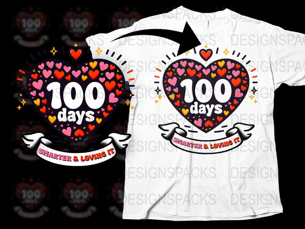 100 Days of School T-Shirt, Colorful Heart Design, Celebratory Kids Tee, Shatter and Loving It, Unisex Shirt for Children