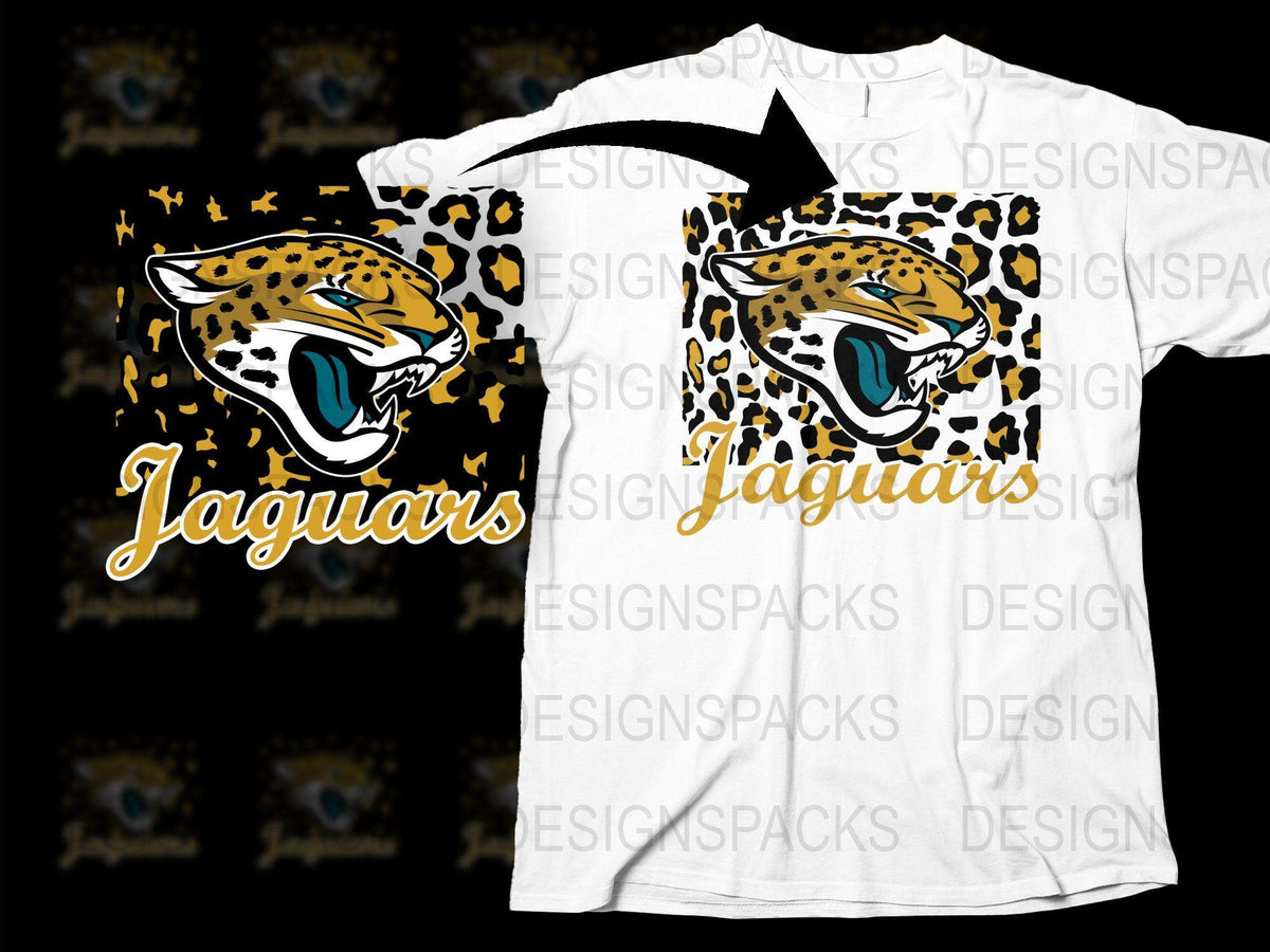 Jaguars Graphic T-Shirt, White Tee with Leopard Print, Sports Team Fan Apparel