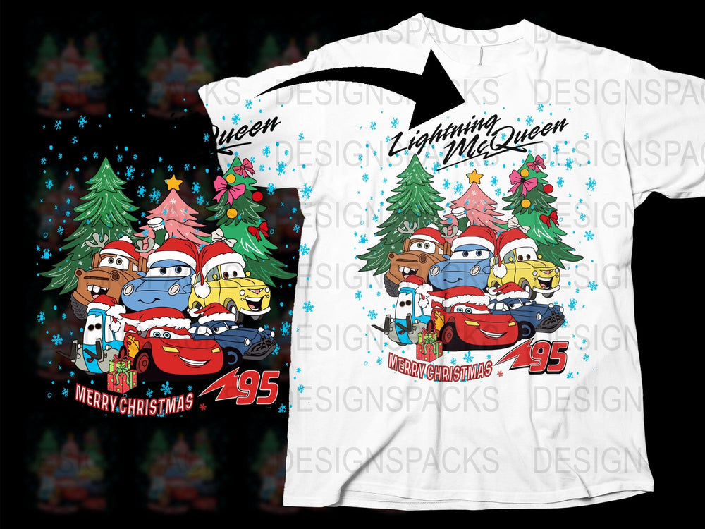 Kids Lightning McQueen Christmas T-Shirt, Cartoon Cars Holiday Tee, Festive Children's Apparel, Xmas Gift Idea, Graphic Shirt