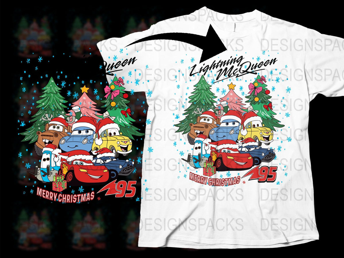 Kids Lightning McQueen Christmas T-Shirt, Cartoon Cars Holiday Tee, Festive Children's Apparel, Xmas Gift Idea, Graphic Shirt