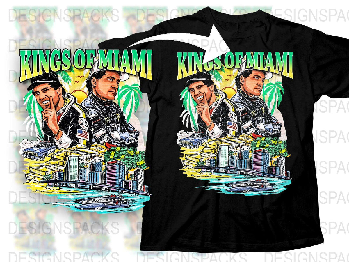 Miami Themed Graphic T-Shirt, Kings of Miami Colorful Skyline Design, Trendy Urban Streetwear Tee