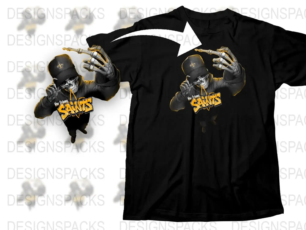 Black Hip Hop T-Shirt with Gold Chain Graphic, Urban Streetwear Tee, Men's Fashion, Casual Cotton Shirt, Saints Design Merch