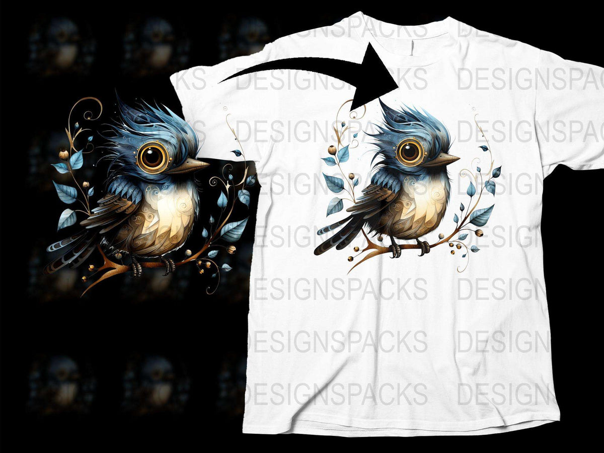Whimsical Blue Owl Graphic T-Shirt, Artistic Bird Illustration Tee, Unique Wildlife Design Shirt, Nature Inspired Clothing