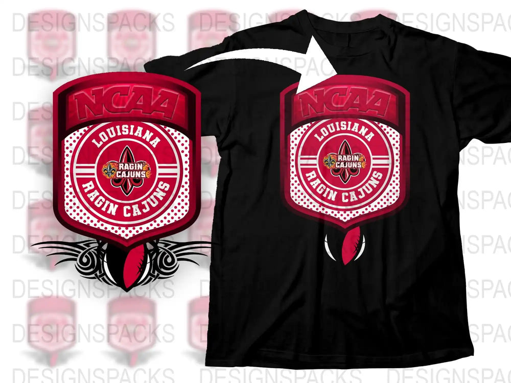 Louisiana Ragin' Cajuns NCAA T-Shirt, College Sports Fan Apparel, Black Red Team Gear
