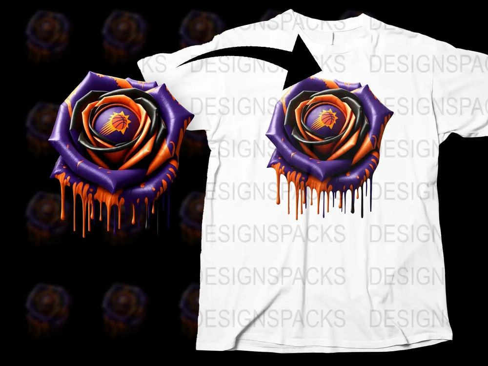Gothic Purple Rose Dripping Paint T-Shirt, Unique Floral Graphic Tee, Stylish Unisex Casual Wear