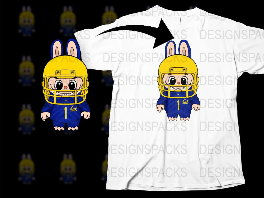 Cute Cartoon Football Player Tee, Kids Sports Themed T-Shirt, Yellow and Blue Team Apparel
