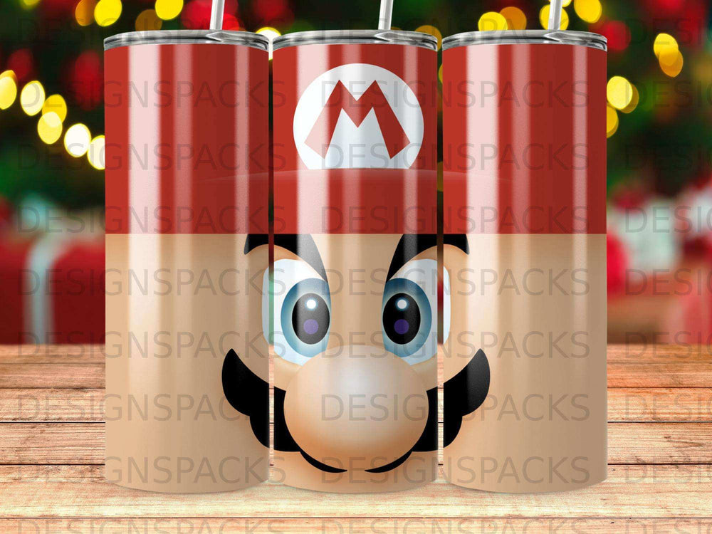 Mickey Mouse-themed tumbler with red and white stripes.
