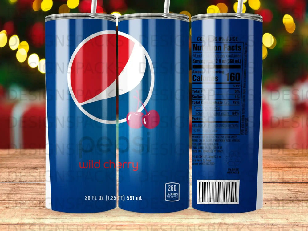 Pepsi Wild Cherry can with nutrition facts and 260 calories per bottle.