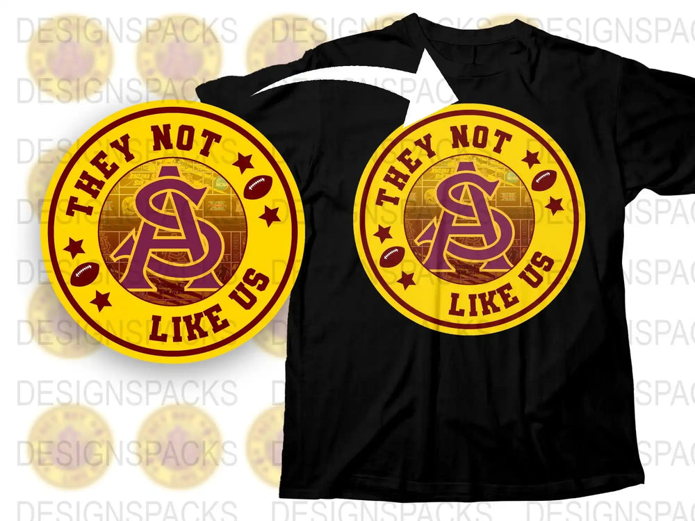 Unique Black T-Shirt with Bold Yellow Graphic Text 'They Not Like Us' Design