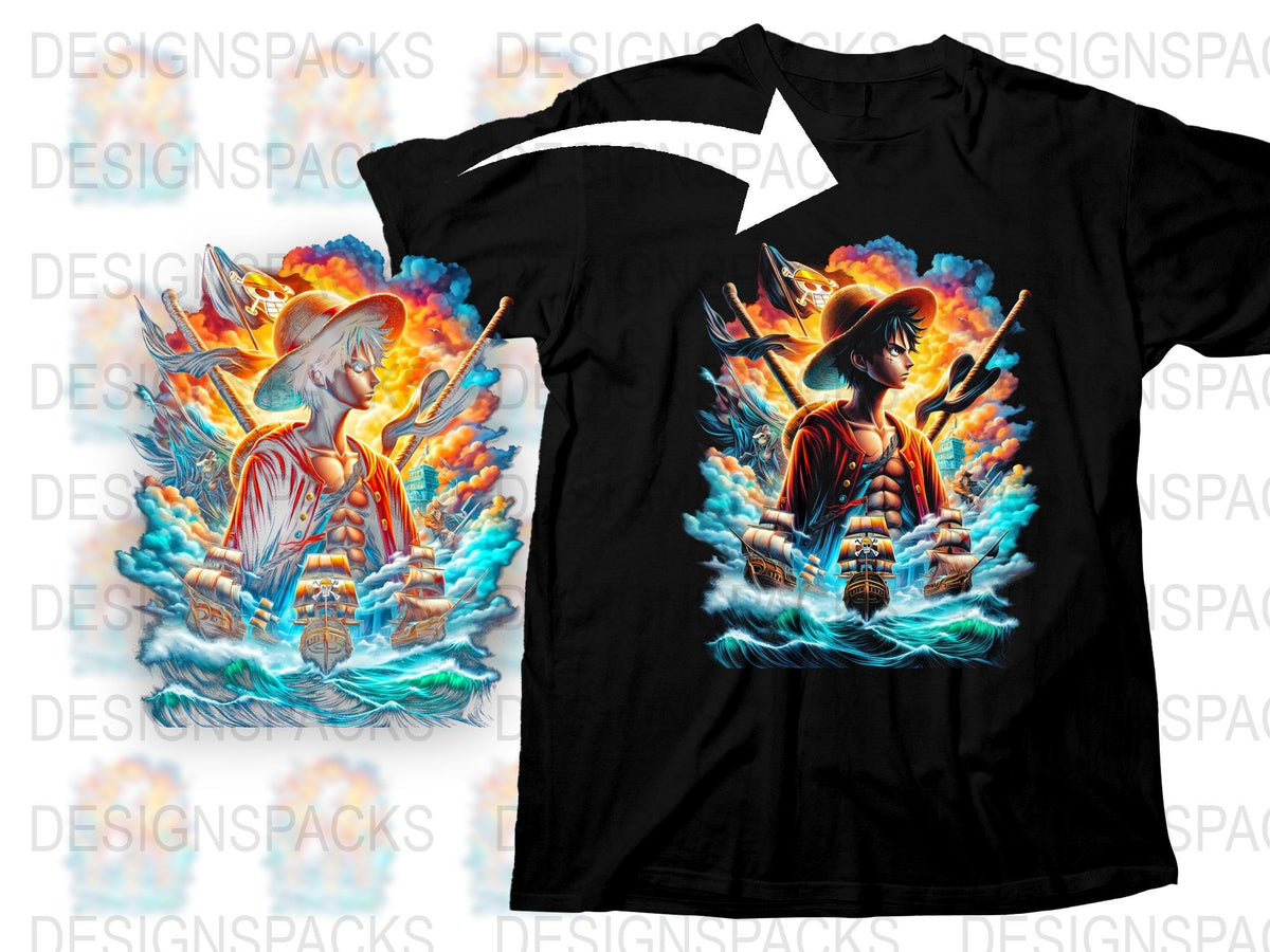 Anime Pirate Character Graphic T-Shirt, Colorful Manga Inspired Tee, Casual Cool Streetwear for Teens and Adults